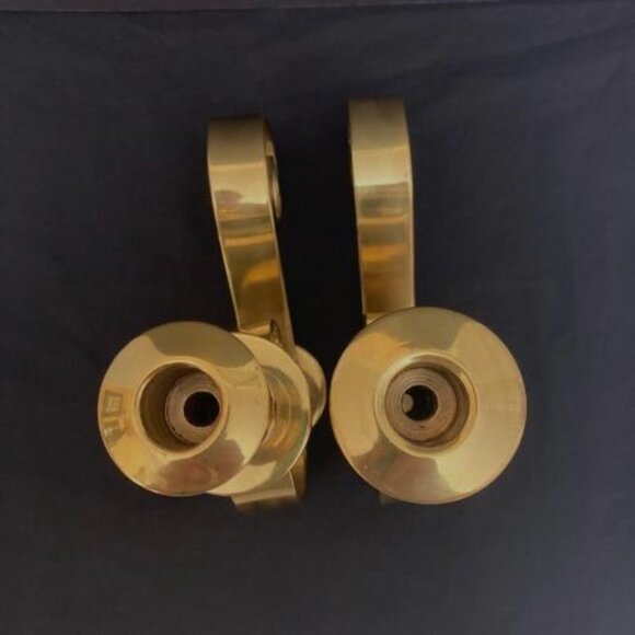 Vintage Pair Brass Scroll Candlestick Candle Holders Taper Dinner - Picture 7 of 7